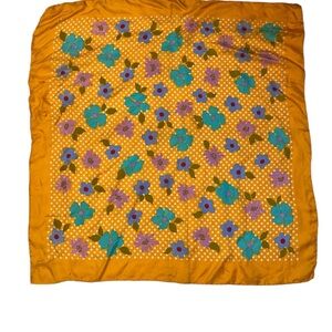 Vintage 1960s Retro Floral Print Silk Scarf By Glentex, 25”x27”
